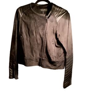 Rag & Bone Black LambskinSuede and Leather Jacket Trendy Asymmetrical Closure 4
